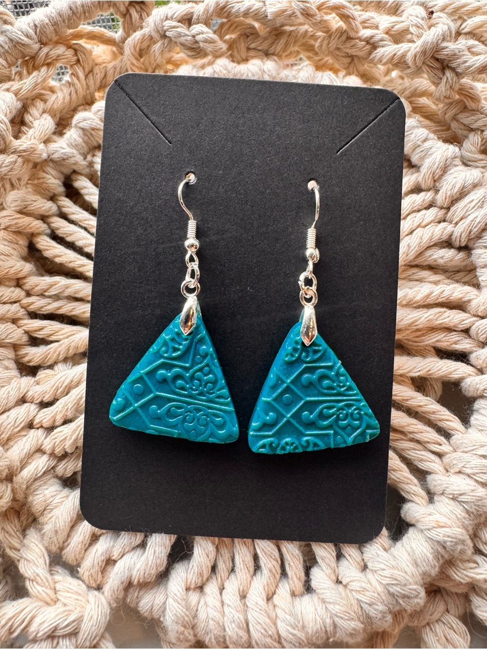 Handcrafted Teal Triangle Drop Earrings - Women Jewelry